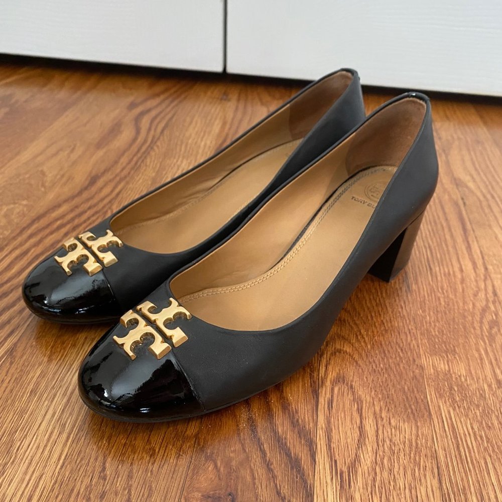 Tory Burch Black Leather Benton 50 MM Pumps Women's Size 8.5